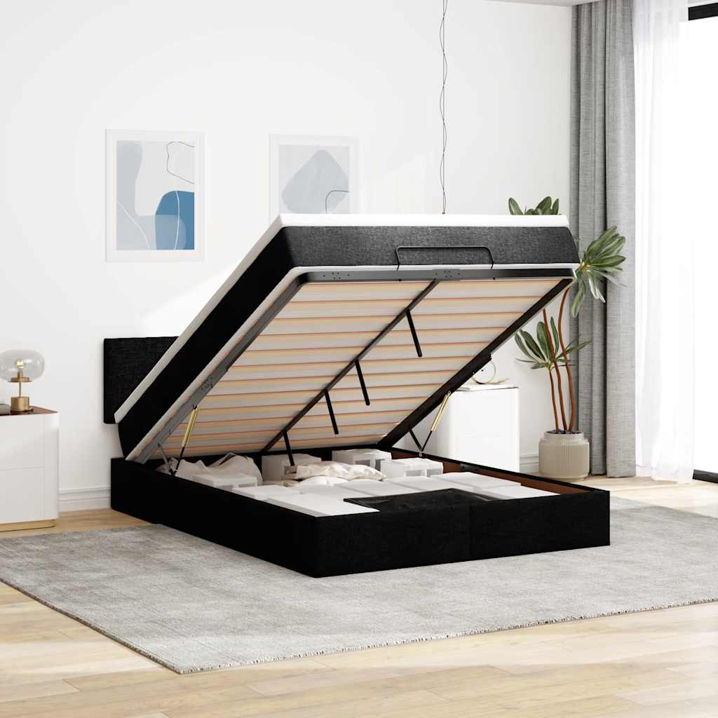 E-shop Multidom Osmanská posteľ s matracom Čierna látka 140x190cm
