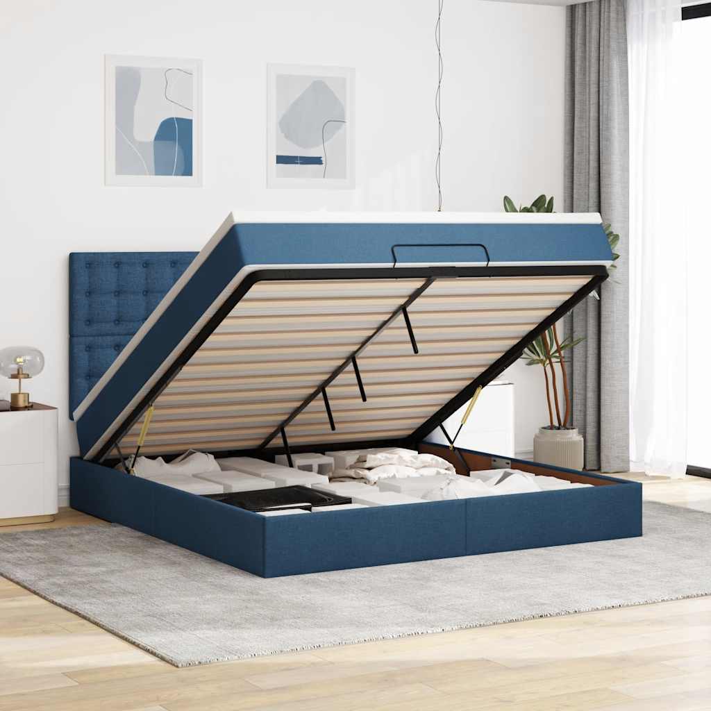 E-shop Multidom Osmanská posteľ s matracom a LED diódami Modrá látka 160x200 cm