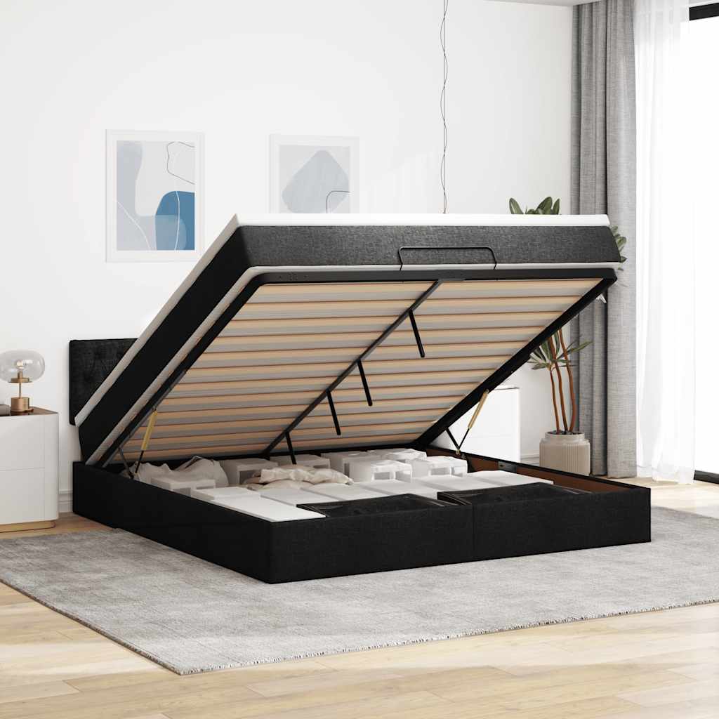 E-shop Multidom Osmanská posteľ s matracom a LED diódami Čierna látka 180x200cm