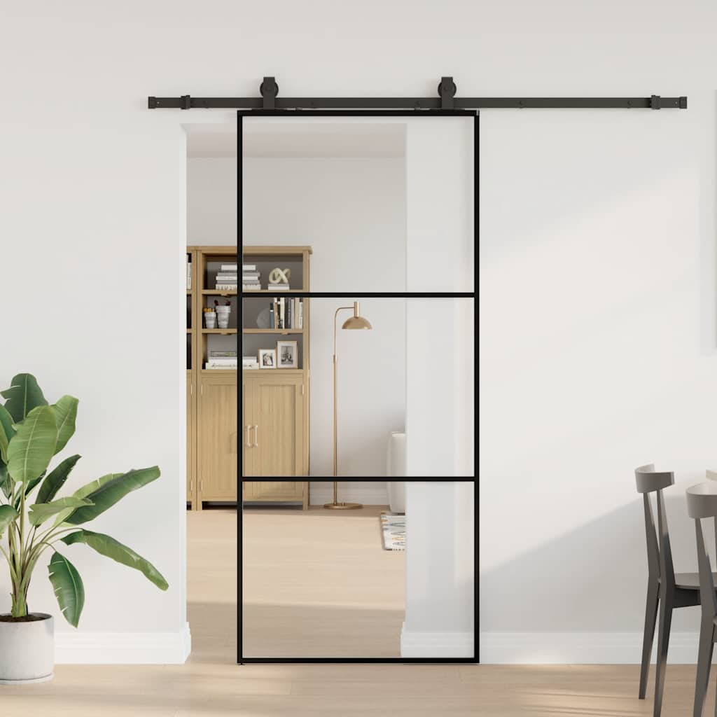 E-shop Multidom Posuvné dvere s kovaním čierne 90x205 cm ESG sklo