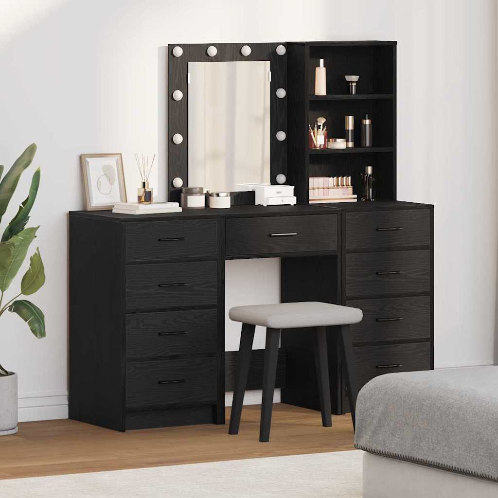 E-shop Multidom Toaletný stolík so zásuvkou 3 pcs Čierna Kompozitné drevo