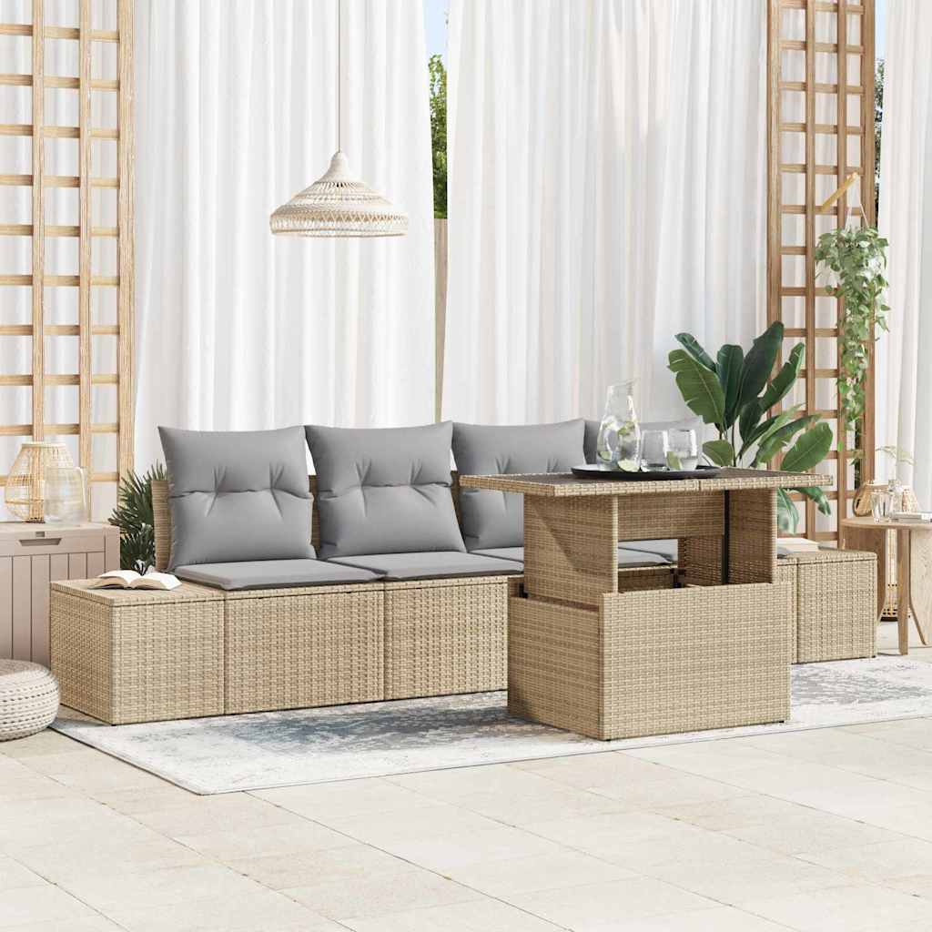 E-shop Multidom Sada pohoviek s vankúšom 5 pcs Beige a svetlo šedá polyratan
