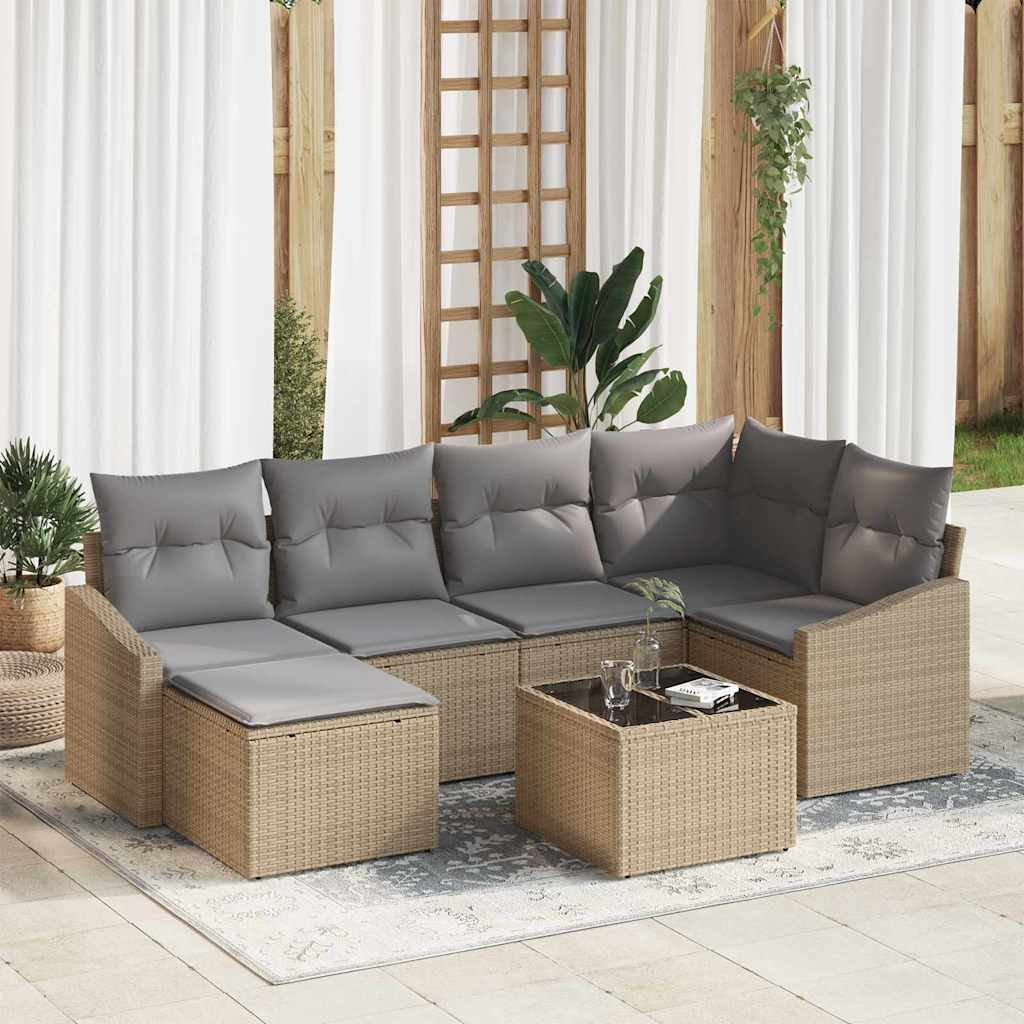 E-shop Multidom Záhradný jedálenský set s vankúšom 7 pcs Beige a svetlo šedá