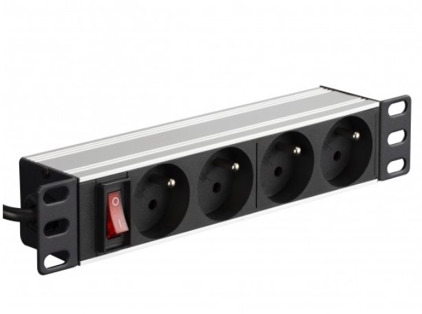 E-shop Napájacia lišta do racku NEKU 22.5009 10" panel 1U, 4 zásuvky, vypínač, 1,8m