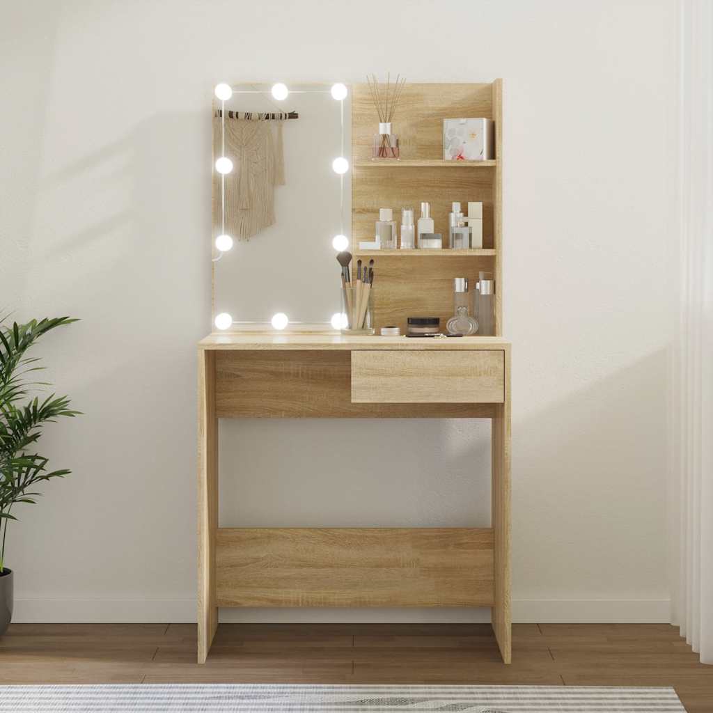 E-shop Multidom Toaletný stolík s LED dub sonoma 74,5x40x141 cm