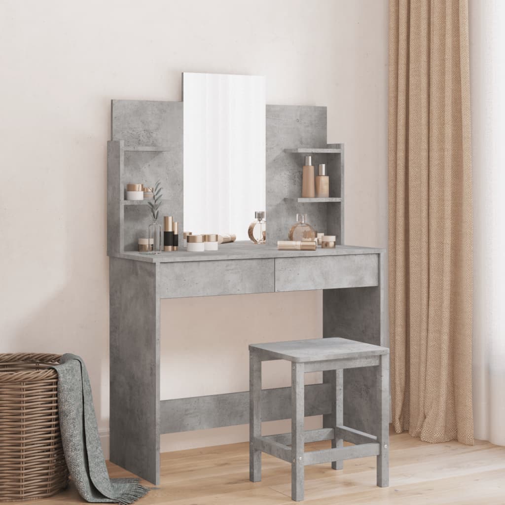 E-shop Multidom Toaletný stolík so zrkadlom betónovo sivý 96x39x142 cm