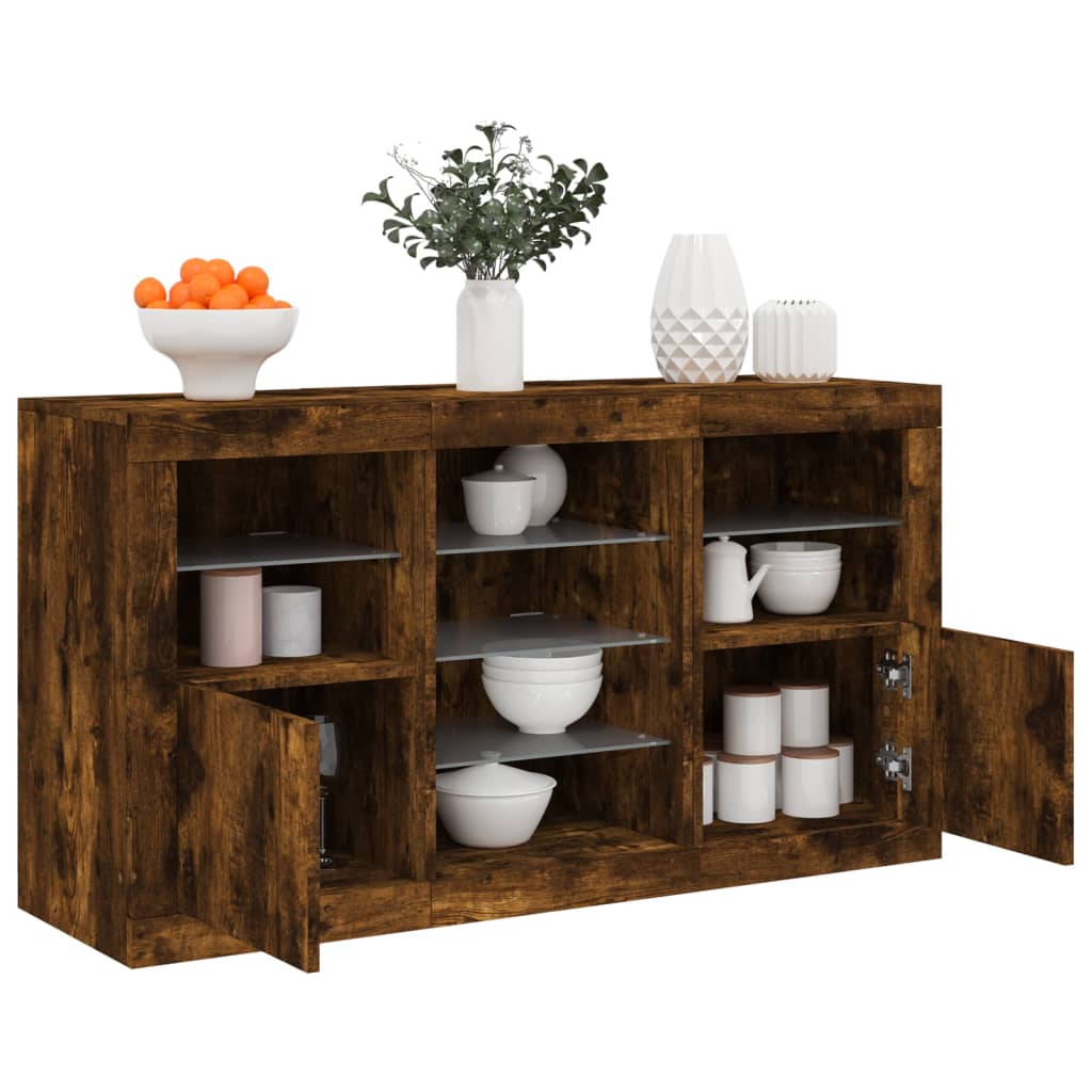 E-shop Multidom Komoda s LED svetlami dymový dub 123x37x67 cm