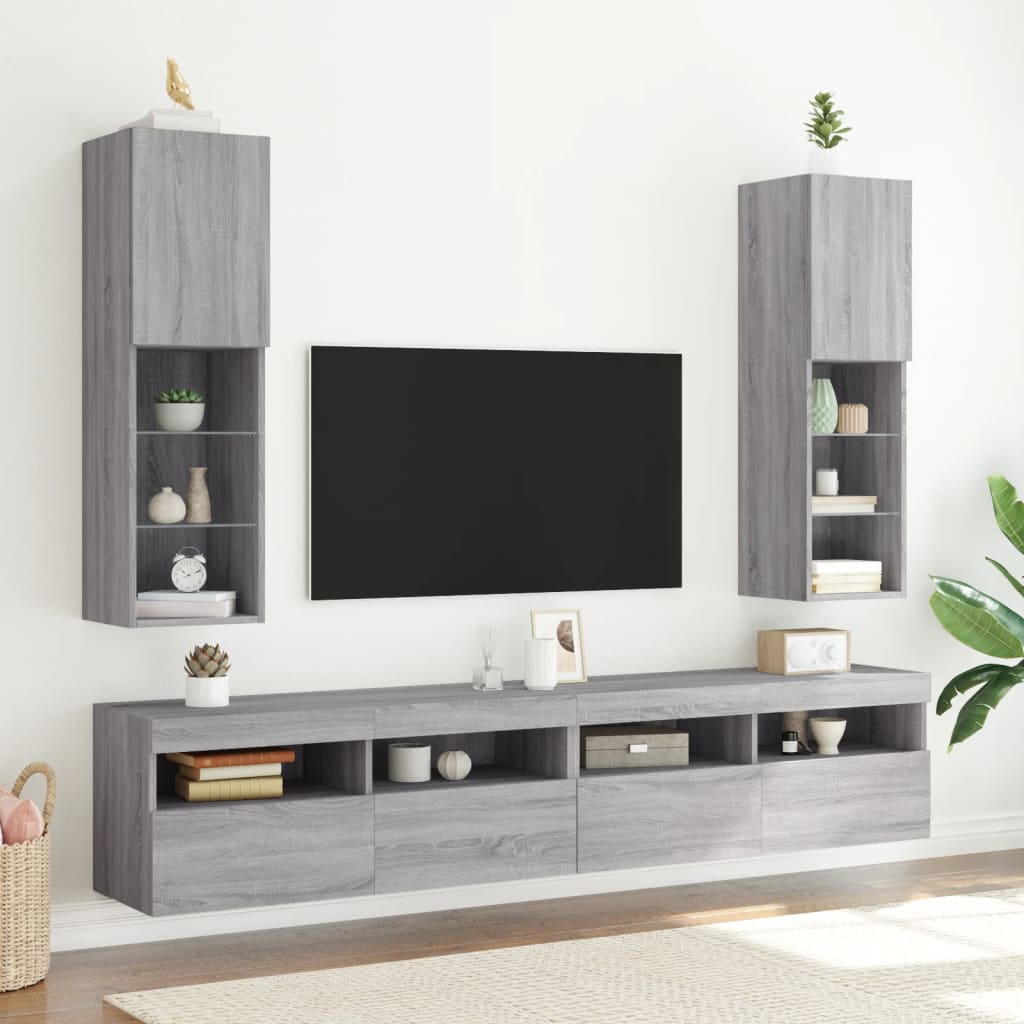 E-shop Multidom TV skrinky s LED svetlami 2 ks sivé sonoma 30,5x30x102 cm