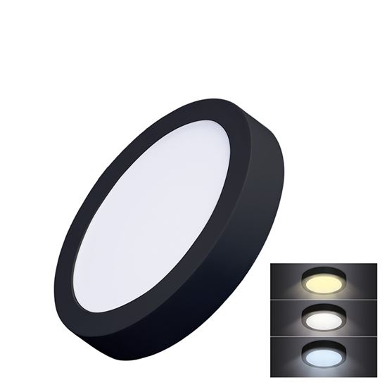 E-shop Solight LED mini panel CCT, prisazený, 12W, 900lm, 3000K, 4000K, 6000K, okrúhly, čierna farba