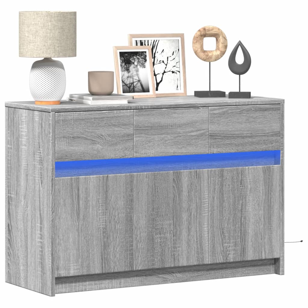 E-shop Multidom TV stolík s LED sivý sonoma 91x34x61 cm kompozitné drevo