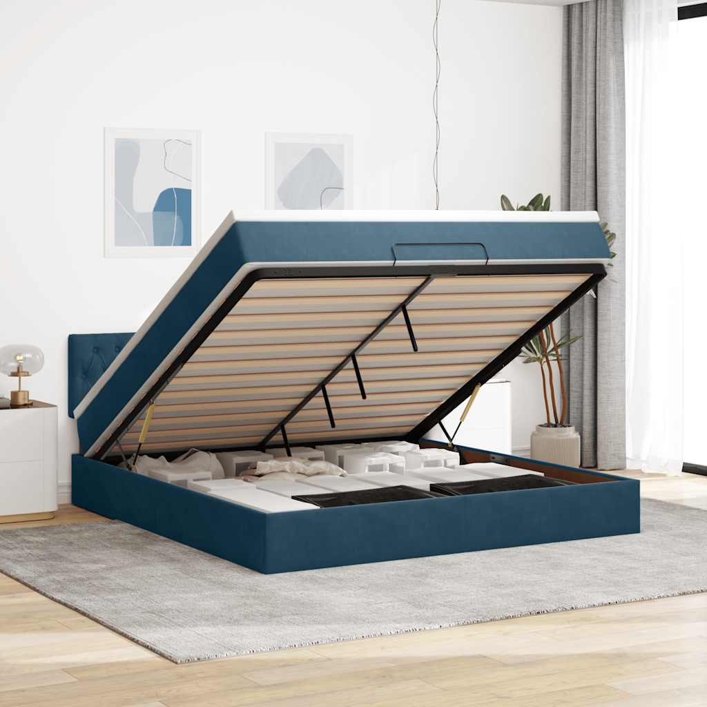 E-shop Multidom Osmanská posteľ s matracom Tmavomodrá 160x200cm Zamat