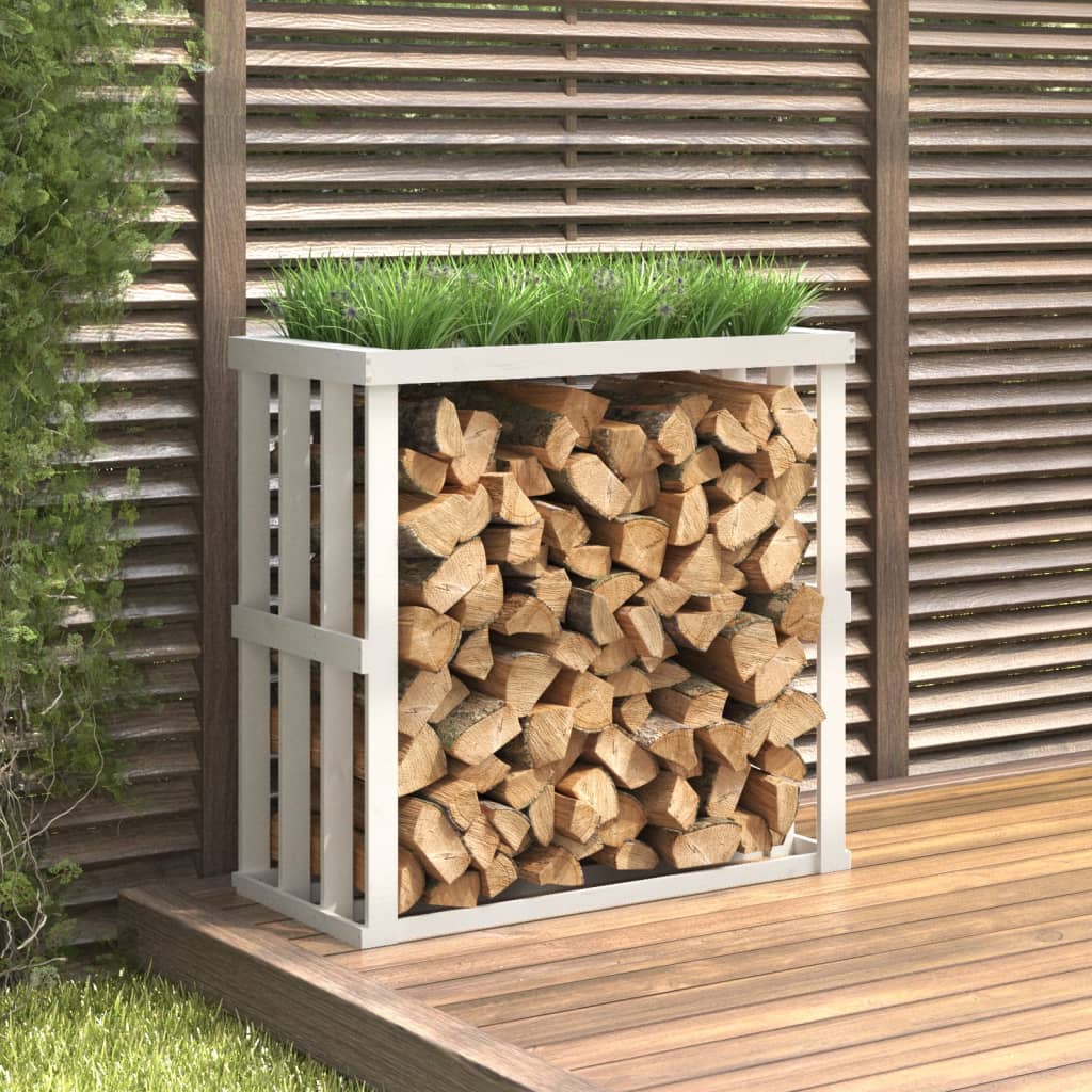 E-shop Multidom Vonkajší držiak na polená biely 108x52x106 cm masívna borovica