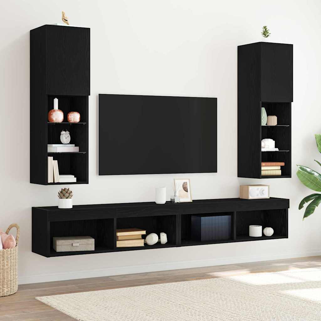 E-shop Multidom Zostava TV skriniek s LED 2 pcs Čierny dub 30,5 x 30 x 102 cm