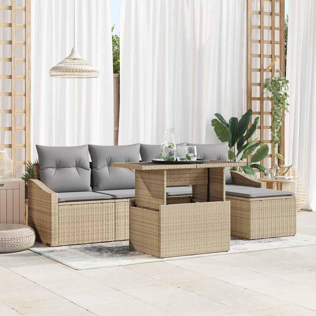 E-shop Multidom Súprava záhradných pohoviek 6 pcs Beige a svetlo šedá polyratan