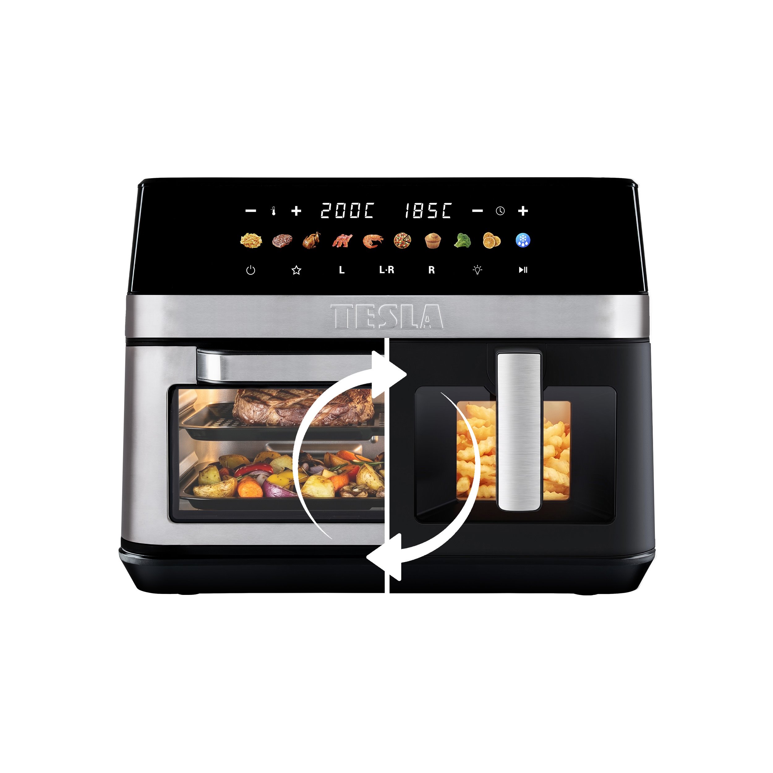 TESLA AirCook DualZone Q787 XXL Deluxe - multifunkční duální digitální horkovzdušná fritéza