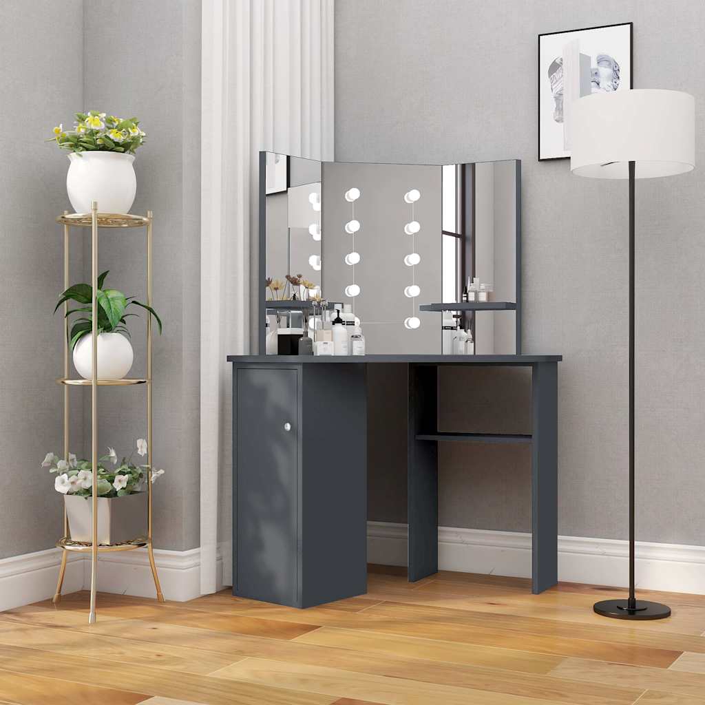 Multidom Rohový toaletný stolík s LED sivý 111x54x141,5 cm