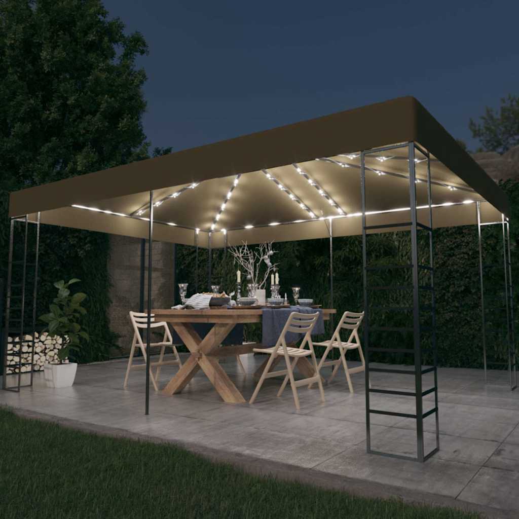 Multidom Altánok s LED reťazou 3x4 m, sivohnedý
