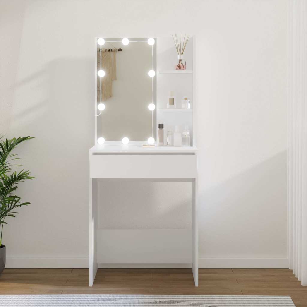 Multidom Toaletný stolík s LED biely 60x40x140 cm