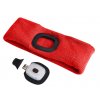 Čelenka s čelovkou 180lm, nabíjecí, USB, univerzální velikost, bavlna/PE, červená SIXTOL