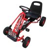 Červený pedálový go-kart s nastaviteľným sedadlom