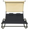 Multidom Dvojité záhradné ležadlo so strieškou textilén čierno-krémové