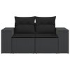 Multidom Záhradná pohovka s vankúšmi, 2-miestna, čierna, polyratan