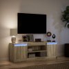 Multidom TV stolík s LED dub sonoma 139,5x34x50 cm kompozitné drevo