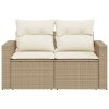 Multidom Záhradná pohovka s vankúšmi 2-miestna béžová polyratanová