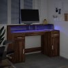Multidom Stôl s LED svetlami hnedý dub 140x55x91 cm kompozitné drevo