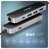 AXAGON HMC-6GLN, USB 5Gbps hub, 2x USB-A, USB-C, HDMI 4k/60Hz, RJ-45 GLAN, PD 100W, kábel USB-C 20cm