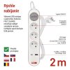 Predlžovací kábel 2 m / 3 zásuvky / s vypínačom / biely / 1×USB-A + 1×USB-C / 1,5 mm2