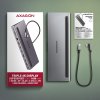 AXAGON HMC-4KX3 USB 5Gbps hub, 3x USB-A, 2x HDMI, DP, RJ-45, SD/microSD, audio, PD 100W, kábel 40cm