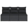 Multidom Záhradná pohovka s vankúšmi, 3-miestna, čierna, polyratan