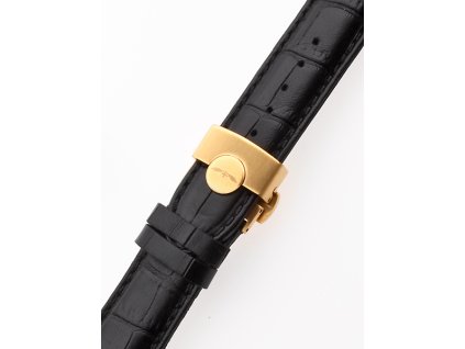 Perigaum Leather Strap 22 x 175 mm Black Gold Folding Clasp