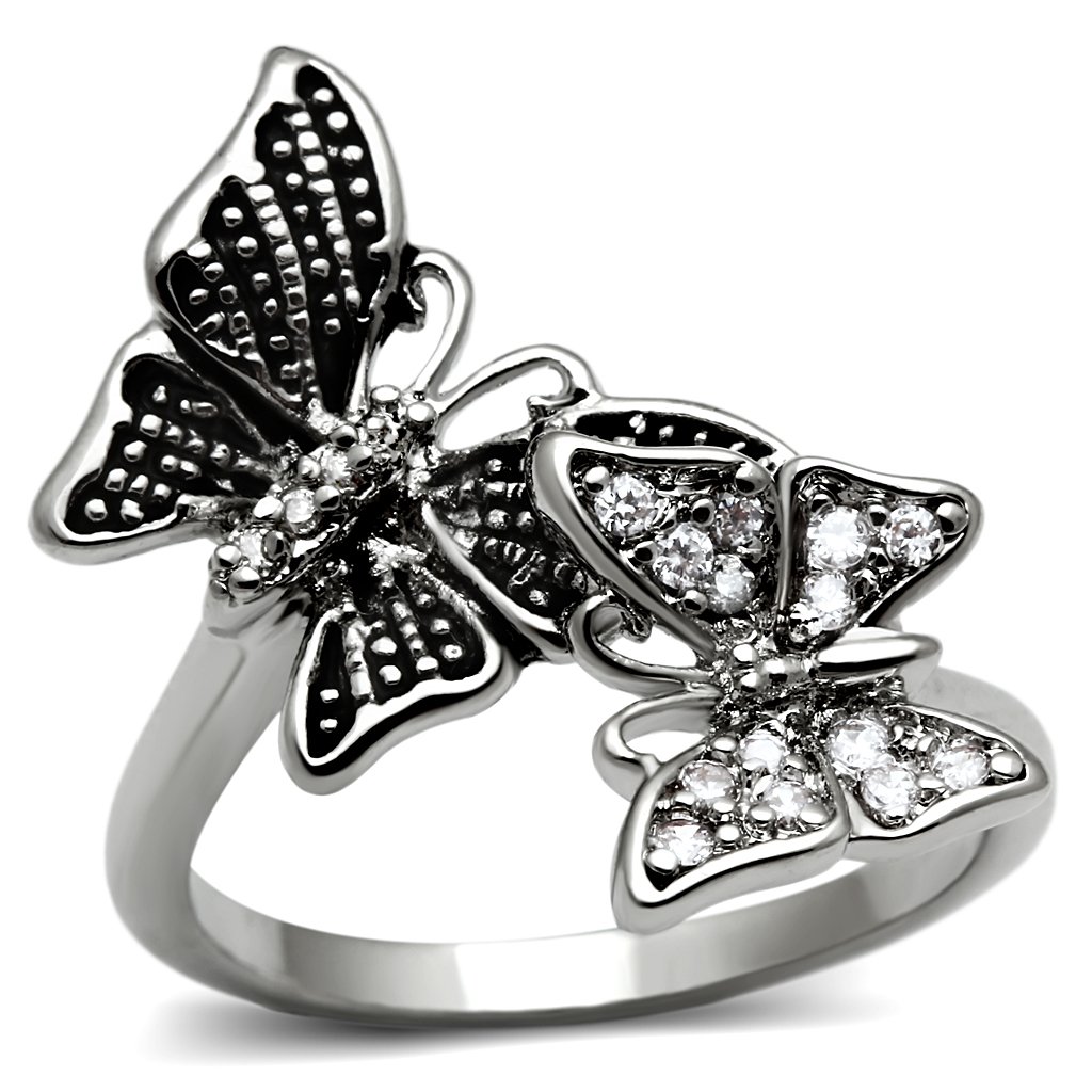 Prsteň z chirurgickej ocele zdobený kryštálmi Motýľ Sr2874 Veľkosť prsteňa: 52 (16,6 mm)