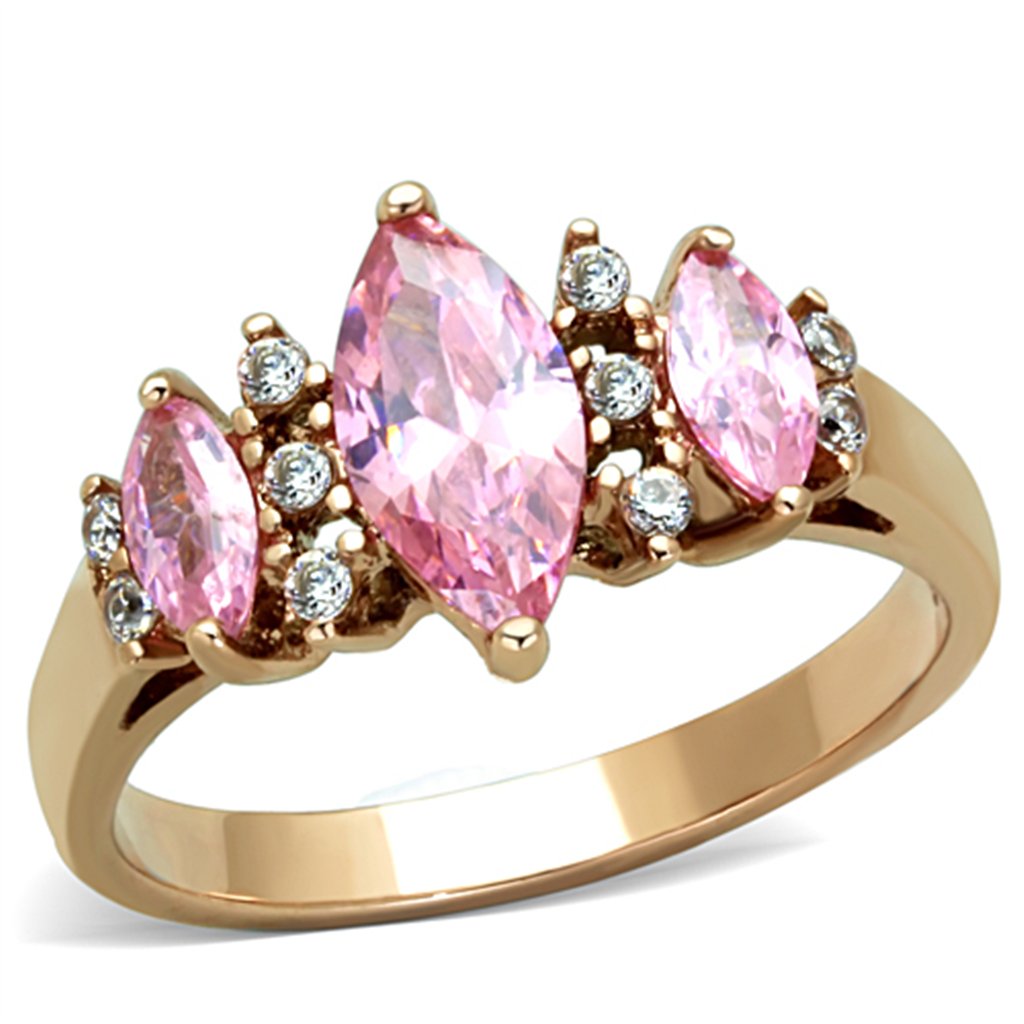 Prsteň Rosé Gold so zirkónom, oceľový prsteň Sr1576 Veľkosť prsteňa: 52 (16,6 mm)
