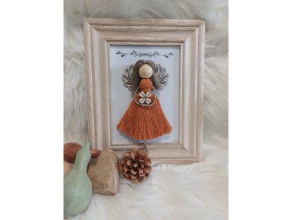 Macrame andělka - dřevěný rámeček