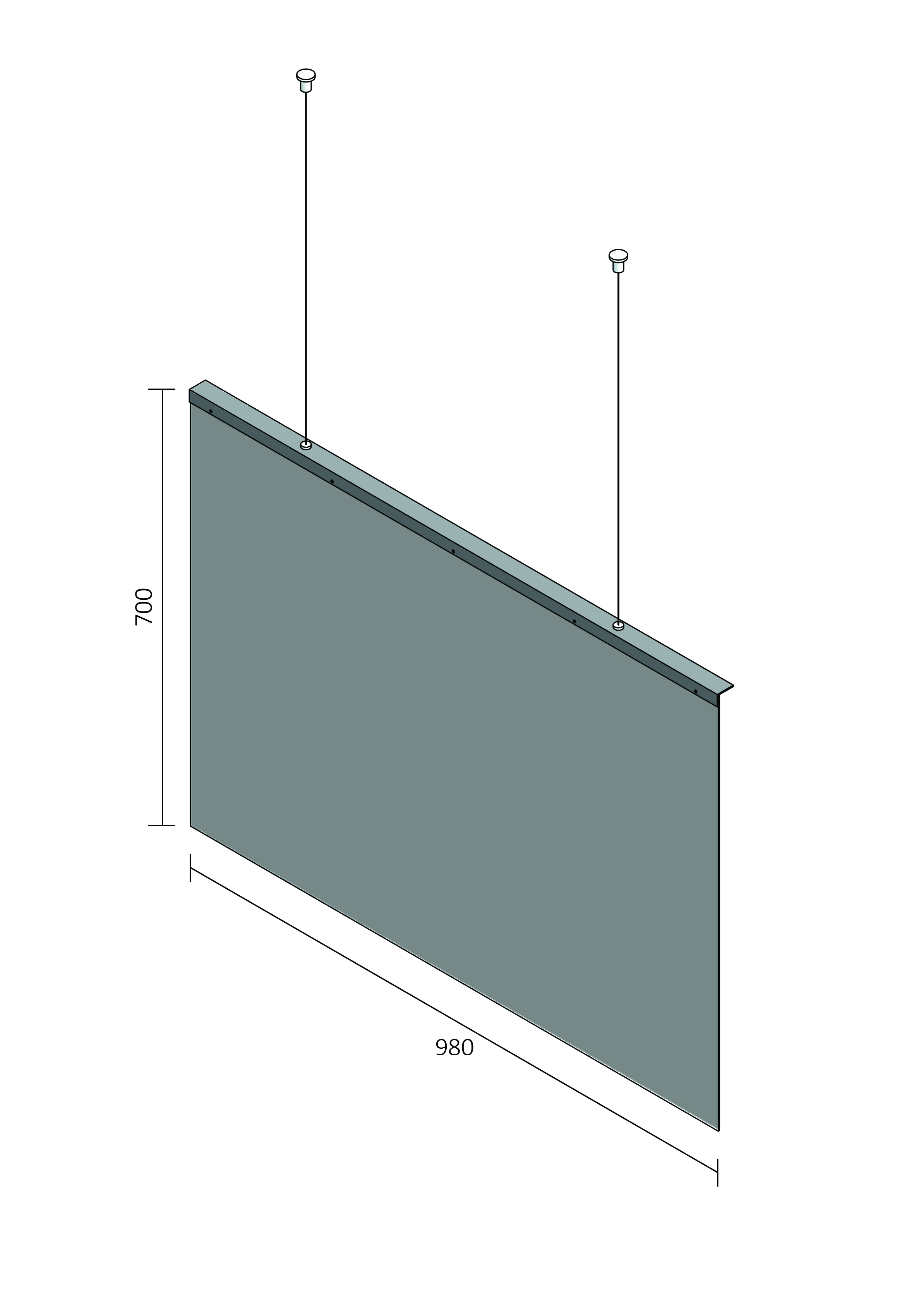 Ochranné přepážky - závěsné Označení - závěsná: COVI I - 980 mm x 700 mm x 5 mm