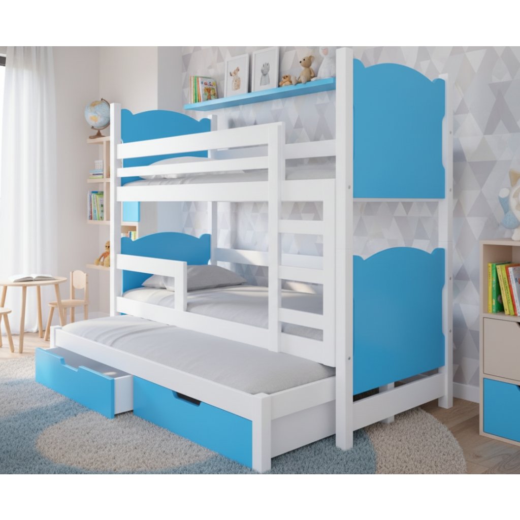 Leticia emeletes ágy pótággyal fehérkék színben a gyerekszobában