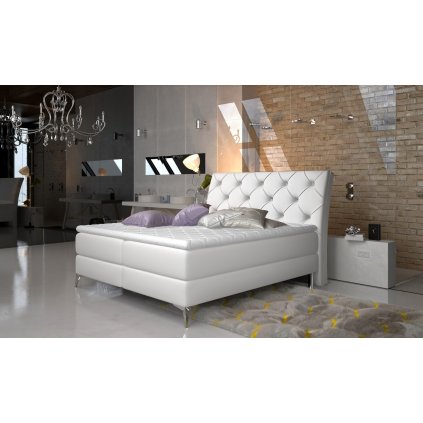 stílusos franciaágy boxspring adel ad13 fehér gombokkal összenyomva
