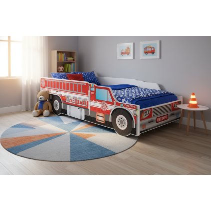 tűzoltóautó piros gyerekágy a gyerekszobában