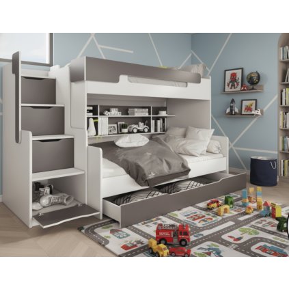 modern emeletes ágy HARRY fiúnak szürke színben