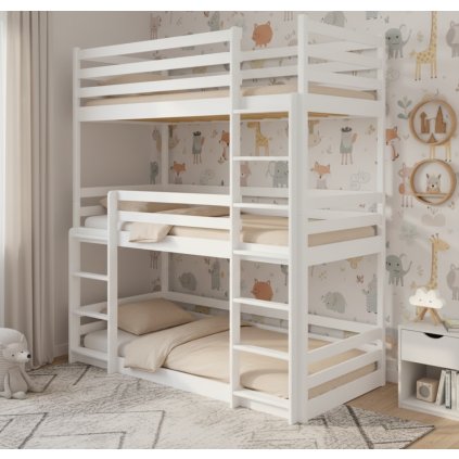 Emeletes ágy Tedro 80x180cm fehér három gyermek számára a gyerekszobában