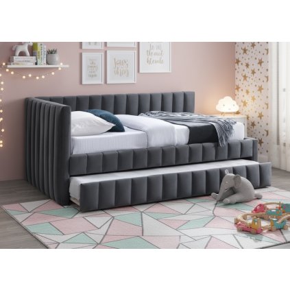 Alfie bársony ágy ellenállhatatlan szürke dizájnban egy lányszobában