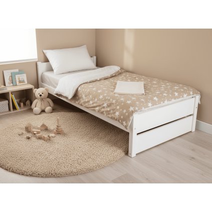 fehér fa ágy félig fehér 120x200cm