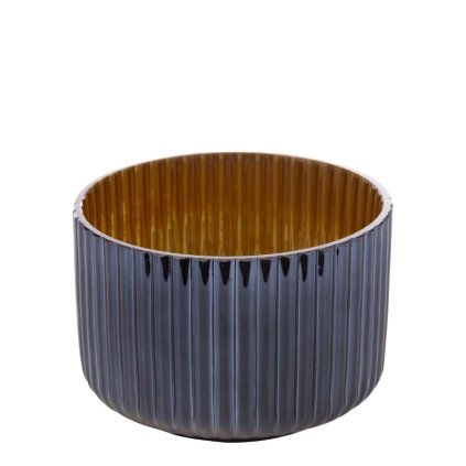 kerámia gyertyatartó nela 3 sötétkék színben, arany belsővel