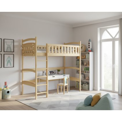 Emelt fenyőágy Miago, ágy alatti hellyel a gyerekszobában