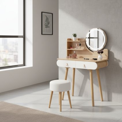 SCANDI fésülködőasztal fehér Led