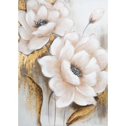 Festmény VIRÁGOK 321 | fehér/arany 70 x 100 cm 0