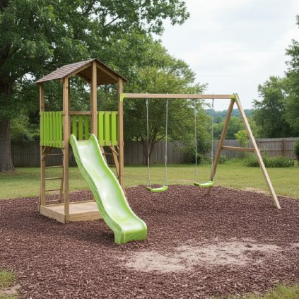 Gyermek kerti házikó SMILE játszótérrel a parkban